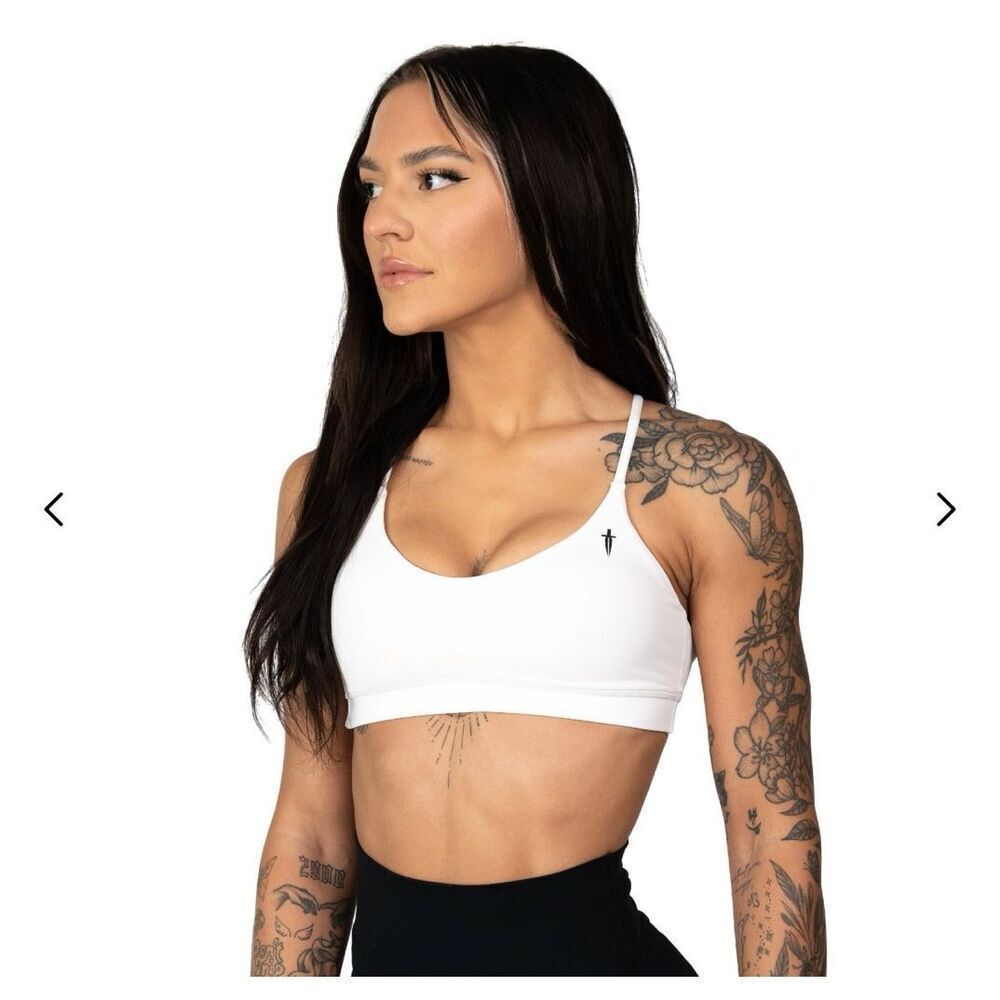 NWOT Iron Willed Core V-neck Sports Bra White Gym Lifting XS Racerback Dagger